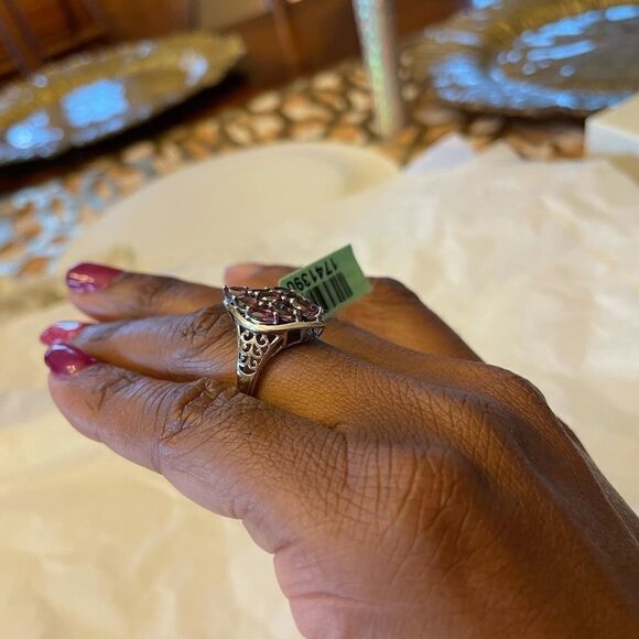 Rhodolite Garnet Platinum Sterling Silver Gemstone January Birthstone Ring - Picture 7 of 7